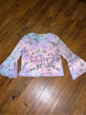 Abercrombie & Fitch Pastel Tie Dye Retro Boho Bell Sleeve Colorful Shirt Size S